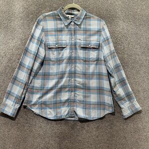LL Bean Bean Signature Camp Flannel Shirt Top 12 Blue Plaid‎ Relaxed Long Sleeve